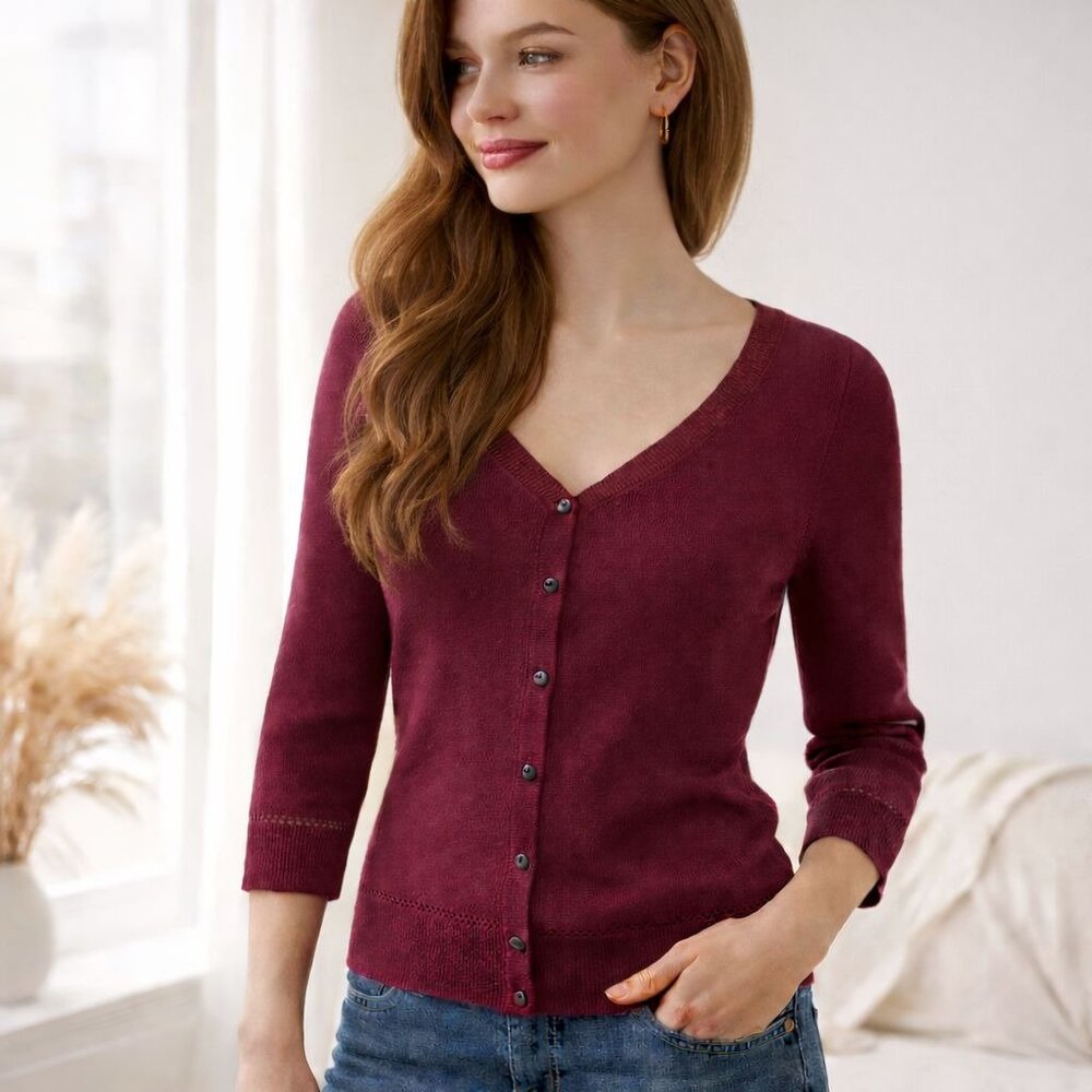 American Eagle Outfitters Burgundy Cardigan Button Front Sweater Womens S Office